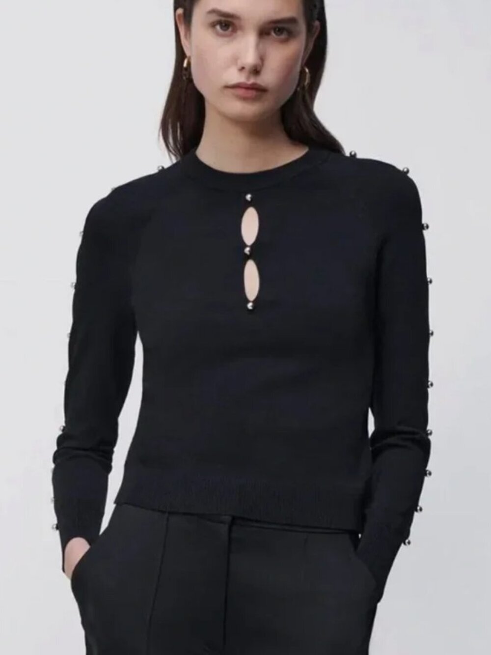 Jonathan Simkhai NWT Ryann Black Beaded Sleeve Cutout Top XS